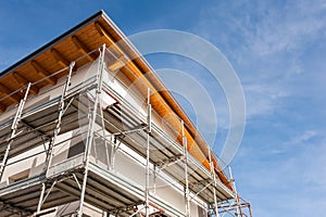 Construction scaffolding of a building under renovation.