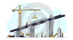 Construction Workers on Beam with Cranes