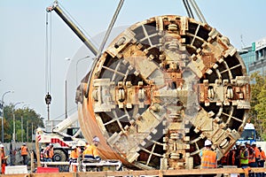 Construction of the second metro line.  Tunnel Boring Machine at subway construction site