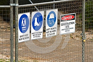 Construction security fence with signs