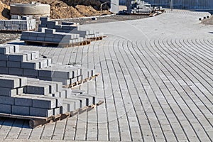 Construction of sidewalk with cobblestones