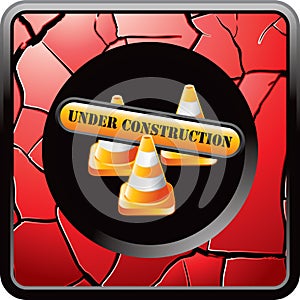 Construction sign and cones on red cracked icon
