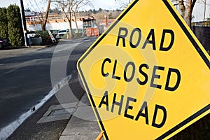 Construction Sign indicates that the Road is Closed Ahead