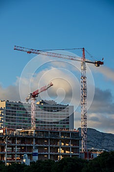 Construction site with 2 cranes