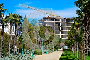 Construction site apartment building park