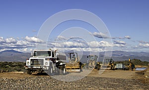 Construction Site In Arizona Near Phoenix With Tractors
