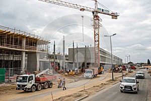 Construction site background with tower crane