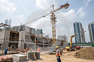 Construction site background with tower crane
