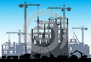 Construction Site Banner Silhouette Landscape.