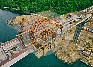 Construction site of the bridge over the sea bay