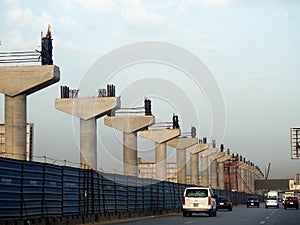 A construction site of Cairo Monorail which is a two-line monorail over road rapid transit system currently under construction