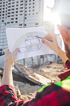 Construction site check drawing and business workflow of new building