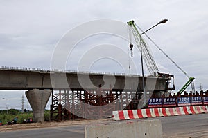 Construction site, construction of roads, expressways, bridges in downtown Nakhon Sawan, Thailand.