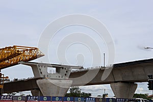 Construction site, construction of roads, expressways, bridges in downtown Nakhon Sawan, Thailand.