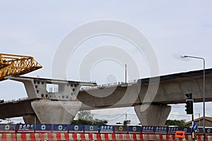 Construction site, construction of roads, expressways, bridges in downtown Nakhon Sawan, Thailand.