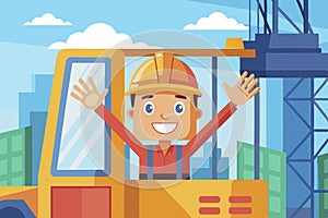 The construction site.Cool construction worker in a protective helmet