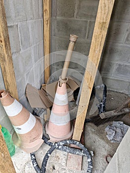 Construction site corner with cones