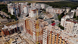 Construction site with crane and building