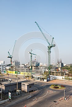 Construction site with crane and building