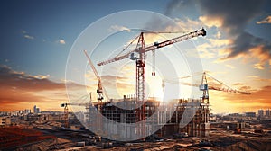 Construction site and crane. Generative AI