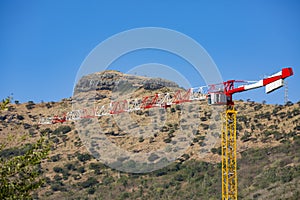 Construction site with crane in Port Louis,Mauritius.