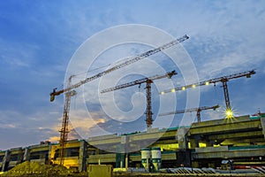 Construction site and crane with twilight