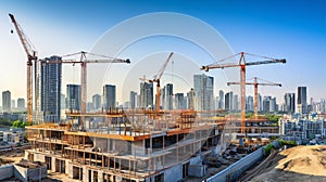 Construction site with cranes in the background