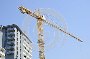 Construction site, cranes, building a house