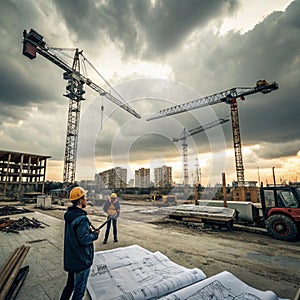 Construction site and cranes, design architecture