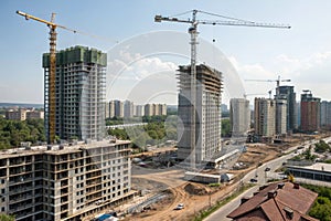 Construction site with cranes and formworks