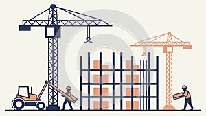 Construction Site with Cranes and Framework, Urban Development, Building Progress, vector design Generative AI