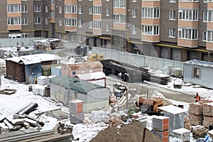 Construction site of different techniques and materials
