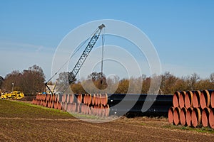 Construction site of the European natural gas pipeline EUGAL near Wrangelsburg (Germany) on 16.02.2019, this pipeline begins in