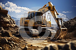 Construction site excavator digger miner excavation building mud heavy powerful hydraulic machinery industrial equipment