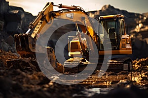 Construction site excavator digger miner excavation building mud heavy powerful hydraulic machinery industrial equipment