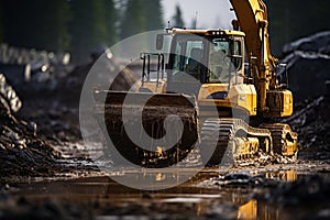 Construction site excavator digger miner excavation building mud heavy powerful hydraulic machinery industrial equipment