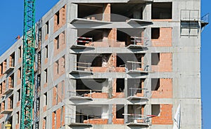 Construction site. A flat apartments building. Industrial view.