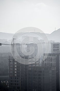 Construction site in the fog