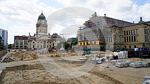 Construction site with the German Cathedral and Berlin Concert Hall