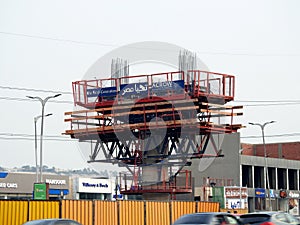 A construction site of Giza Monorail which is a two-line monorail over road rapid transit system currently under construction
