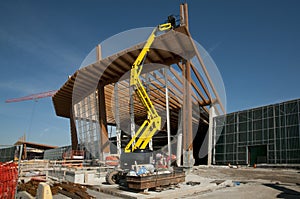 Construction site: glued laminated timber