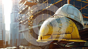 The construction site helmets. AI generated