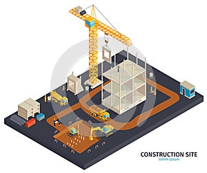 Construction Site Isometric Composition