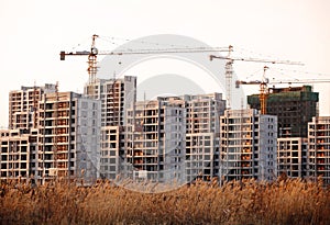 Construction site in large residential area.