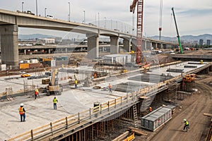 Large construction project with bridge and buildings
