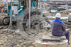 Construction site with machinery for drilling