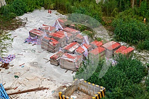 Construction site material storage area in the city
