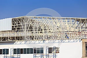 Construction site for metalsheet roof prepare