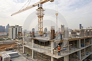 High-rise buildings under construction with cranes