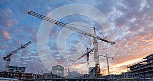 Construction site during morning sunrise